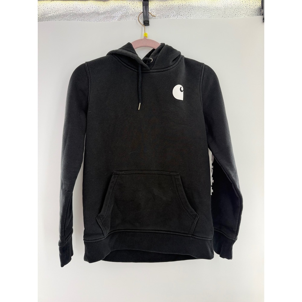 Carhartt Womens Relaxed Fit Hoodie Sleeve Graphic Logo Sweatshirt Black XS